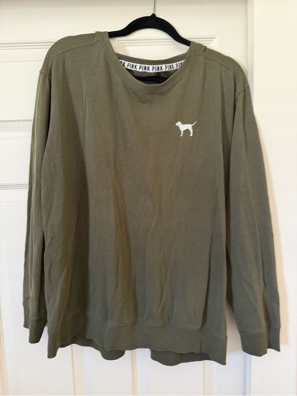PINK Victoria's Secret Olive Green Long-Sleeve Crewneck Sweatshirt